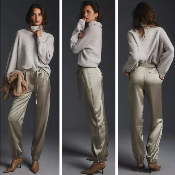 Maeve Pants - Maeve Satin Jogger Pants in Cream